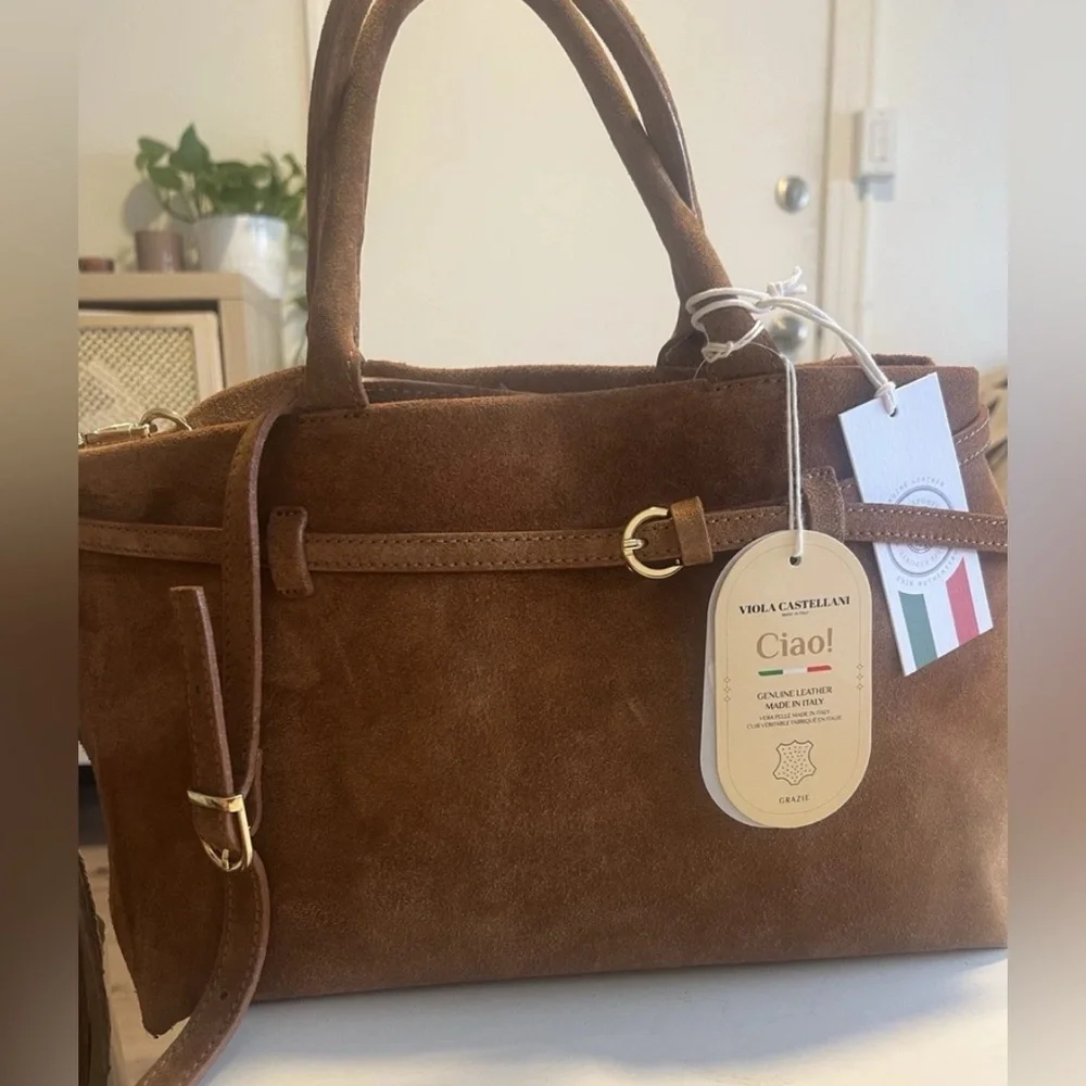 Viola Castellani Ciao! Made in Italy- Genuine Leather Brown Suede Satchel